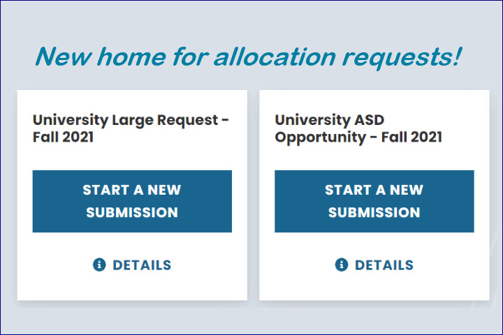  Two of several different allocation request forms featured on the ARC portal.